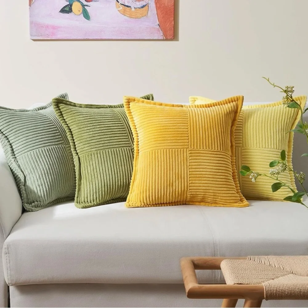 New West Elm (Set 4) Boho Velvet Corduroy Throw Pillow Cover Case Sham 18